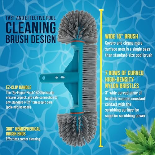 U.S. Pool Supply 15" Pool Brush Head Round Hemispherical Ends Inground Pool - Image 3