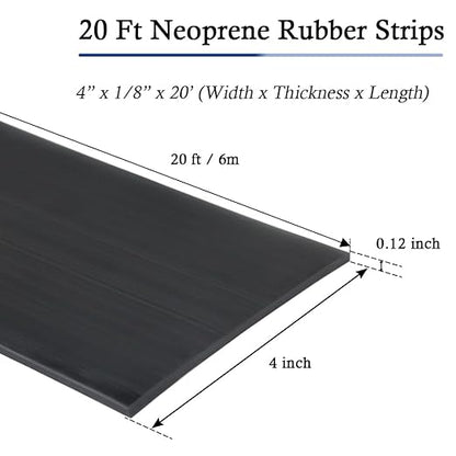 Neoprene Rubber Strips Self Adhesive Solid Rubber Sheets, Rolls & Strips for DIY Gaskets Crafts Pads Seals Warehouse Flooring Neoprene Sheet with Adhesive Backing (4" Wide x 1/8" Thick x 20' Long)