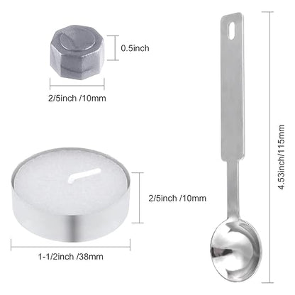 500 Pcs Silver Wax Seal Beads Octagon Sealing Wax Beads with 4 Pcs Tea Candles and 1 Pcs Wax Melting Spoon for Crafts Letter Wine Greeting Cards Sealing