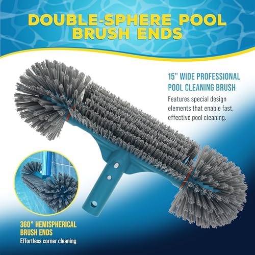 U.S. Pool Supply 15" Pool Brush Head Round Hemispherical Ends Inground Pool - Image 5