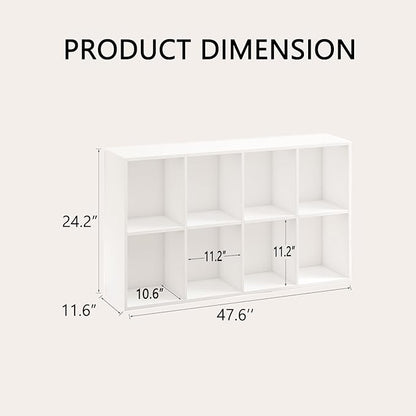 Wooden 8 Cube Storage Organizer with Closed Back Panel,White Shelf Heavy Duty Cubby Storage Organizer with Compartments for Living,Display Shelf,Bookshelf (White, 8-Cube)