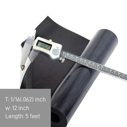 DOBTIM Neoprene Rubber Sheet Rolls 1/16 (.062)" Thick X 12" Wide X 5' Long, Solid Rubber Strips Use for Gaskets DIY Material, Supports, Leveling, Sealing, Protection, Abrasion, Flooring, Black