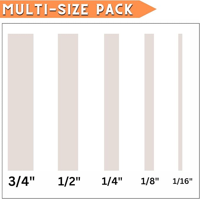5 Rolls Pinstripe Tape - Masking Tape 1/16", 1/8", 1/4", 1/2", 3/4" - Thin Painters Masking Automotive Tape for DIY, Car, Auto, Paint, Art, Tumblers (White)