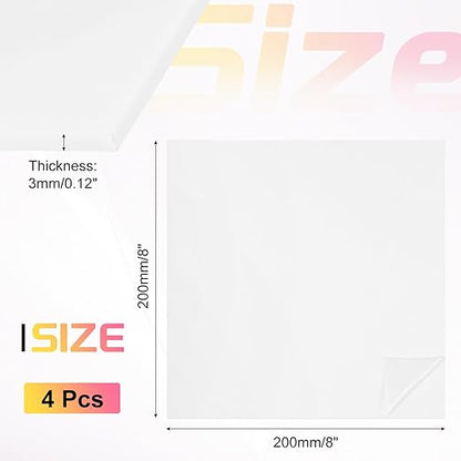 uxcell 4Pcs Acrylic Sheets 8x8 Inch Acrylic Panel 1/8 Inch-3mm Plastic Board for Picture Frames Sign Holders DIY Display Projects Craft, White