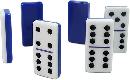 IDTQ Dominoes Set for Adults, Double 6 Dominos Game Set with 28 Domino Tiles Double with Upscale Gift Boxes -7 Polyhedral Dice -Classic Board Games (Dark Blue)
