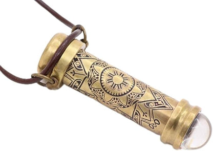 RII Brass Teleidoscope/Kaleidoscope Pandent with leather Cord Necklace, Etched Mandala Pattern Locket, Pocket Scope -A unique Gift for Loved Ones