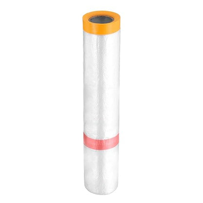 HARFINGTON Pre-Taped Masking Film 157.5" x32.8ft Double Adhesive Tape and Drape Painters Plastic Drop Cloth Film with Tape Plastic Sheeting for Automotive Painting Covering