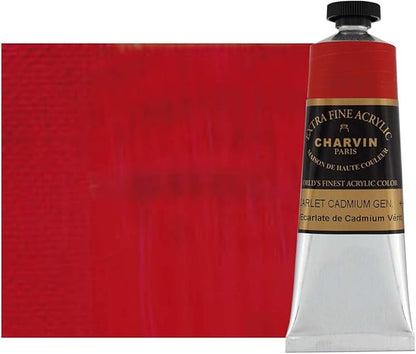 Charvin Extra Fine Professional Acrylic Paint - Cadmium Red Light Genuine, 60ml Tube, Triple-Milled, Lightfast Pigments, Open Stock Artist Acrylic Paints in Nature-Inspired Hues