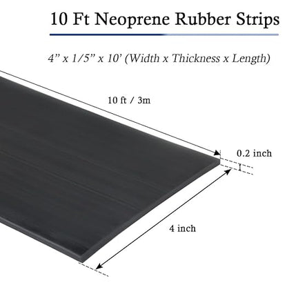 Neoprene Rubber Strips Self Adhesive Solid Rubber Sheets, Rolls & Strips for DIY Gaskets Crafts Pads Seals Warehouse Flooring Neoprene Sheet with Adhesive Backing (4" Wide x 1/5" Thick x 10' Long)