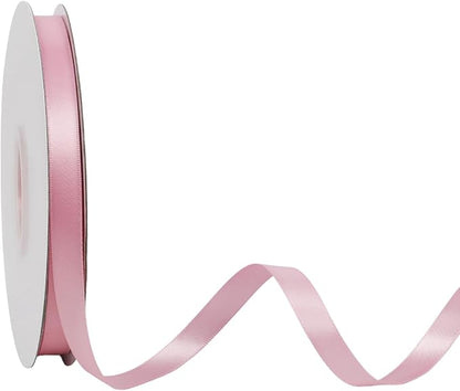 LaRibbons 3/8 Inch 50 Yard Double Faced Satin Ribbon,Rose Pink Small Satin Craft Fabric Ribbon for Gift Wrapping Floral Bouquets Wedding Party Decoration