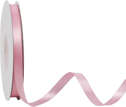 LaRibbons 3/8 Inch 50 Yard Double Faced Satin Ribbon,Rose Pink Small Satin Craft Fabric Ribbon for Gift Wrapping Floral Bouquets Wedding Party Decoration