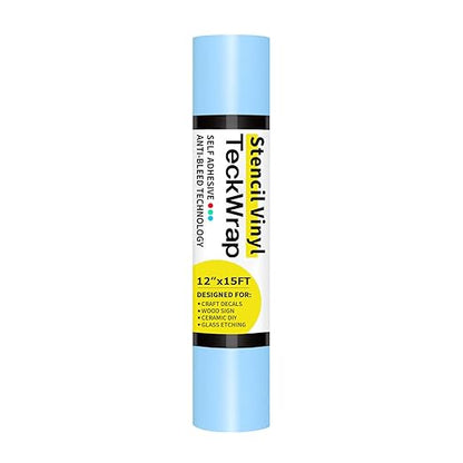 TECKWRAP Blue Stencil Vinyl - Transfer Tape Removable Vinyl- Easy to use, No Residue, Multi-Purpose (12” x 15FT)