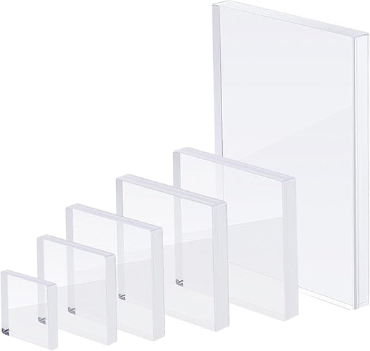 Clear Acrylic Stamping Blocks, 6 Pcs Transparent Jewelry Display Risers Base Wedding Flat Lay Props for Photography Crafts Stamping Card Making Tools