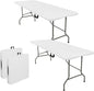 Set of 2 Folding Tables with Carrying Handle Lightweight Rectangular Portable Plastic Camping Table Steel Legs for Party, Dining, Wedding, Events, Picnic Indoor, Outdoor (6FT, White)