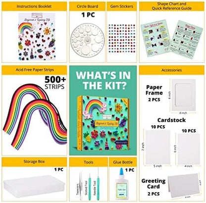 MY CREATIVE CAMP Beginner's Quilling Kit for Kids and Adults, DIY Craft Kit for Kids and Adults, Paper Quilling Kit for Beginners with Tools, Instructions & Storage Box, Makes 10+ Fun Projects