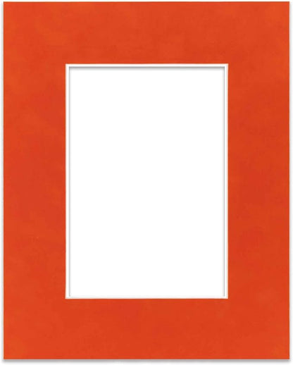 Pack of Ten Acid Free 8x10 Mats Bevel Cut for 5x8 Photos - Orange Suede Precut Matboards With Backing Boards and Self Seal Photo Mat Bags For Pictures, Photos, Framing - 4-ply Thickness