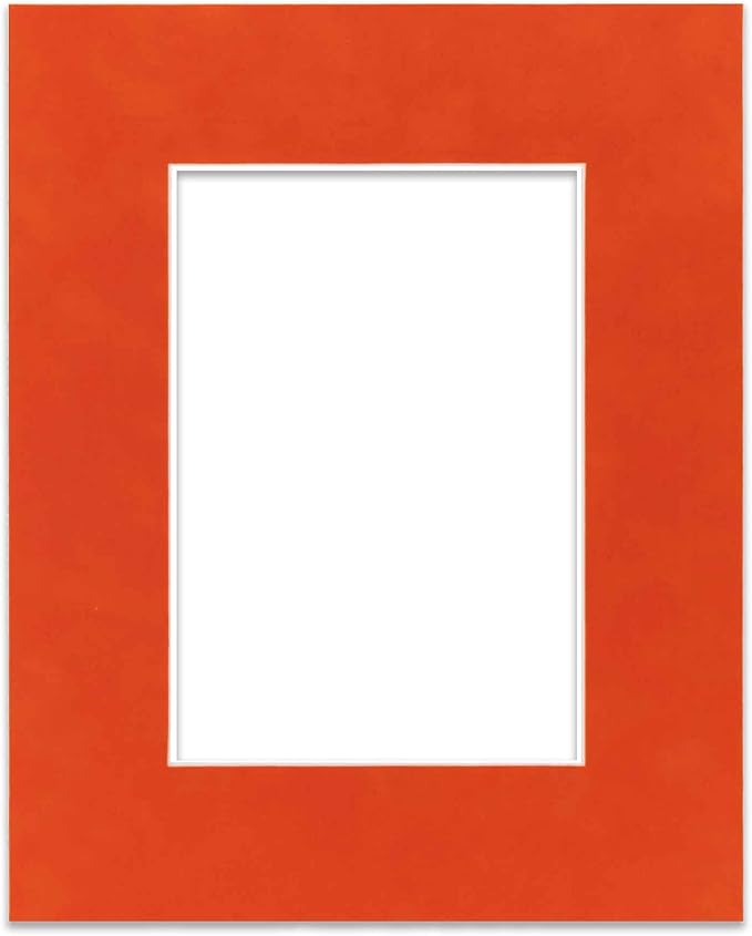 Pack of Ten Acid Free 8x10 Mats Bevel Cut for 6x8 Photos - Orange Suede Precut Matboards With Backing Boards and Self Seal Photo Mat Bags For Pictures, Photos, Framing - 4-ply Thickness