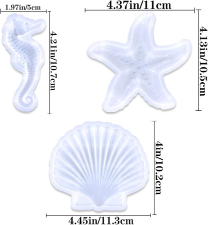 3PCS Marine Starfish Shell Hippocampus Resin Molds,DIY Handmade Baking Tools, Resin Casting for Desktop Aquarium Fishtank,Valentine Present Home Office Art Decor