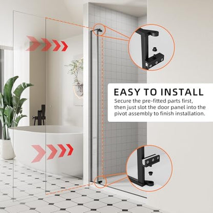 ACE DECOR 28-32" W x 72" H Frameless Pivot Glass Shower Door, Matte Black - Image 3