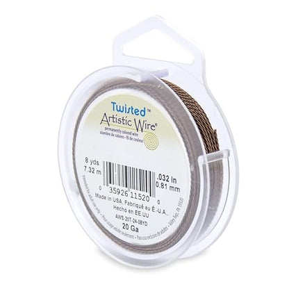 Artistic Wire, 20 Gauge / .81 mm Tarnish Resistant Colored Copper Craft Wire, Round Twist, Antique Brass Color, 8 yd / 7.31 m