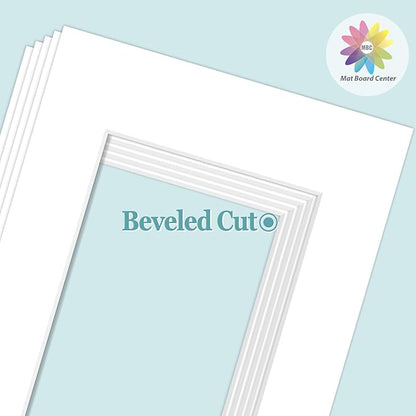 MBC Mat Board Center, 5 Pack 8.5X11 for 6X8 White Picture Mats Frame Mattes, Bevel Cut, Acid Free, 4-Ply Thickness