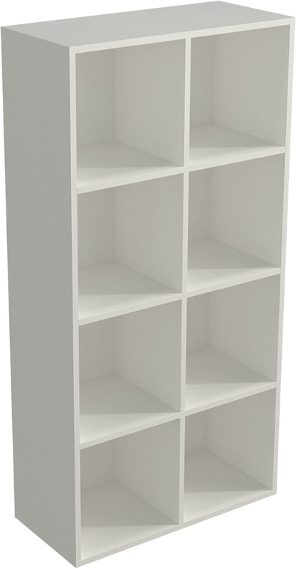 8-Cube Storage Shelf Bookcase - Wooden 4-Tier Floor Standing Open Bookshelf, Modern TV Stand up to 55 Inchs for Home and Office, Warm White