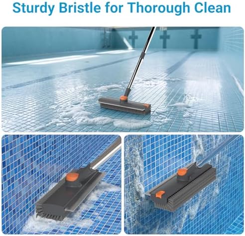 Pool Scrub Brush with 52" Pole, 3 in 1 Pool Cleaning Brush with Squeegee - Image 6