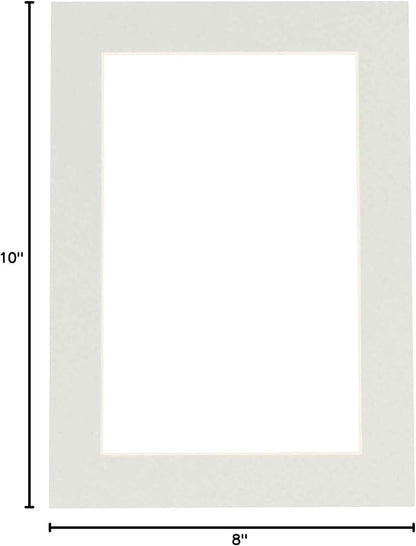 8x10 Mat Bevel Cut for 5.5x8.5 Photos - Acid Free Grey Precut Matboard With Backing Board and Crystal Clear, Self Seal Photo Mat Bag - For Pictures, Photos, Framing - 4-ply Thickness