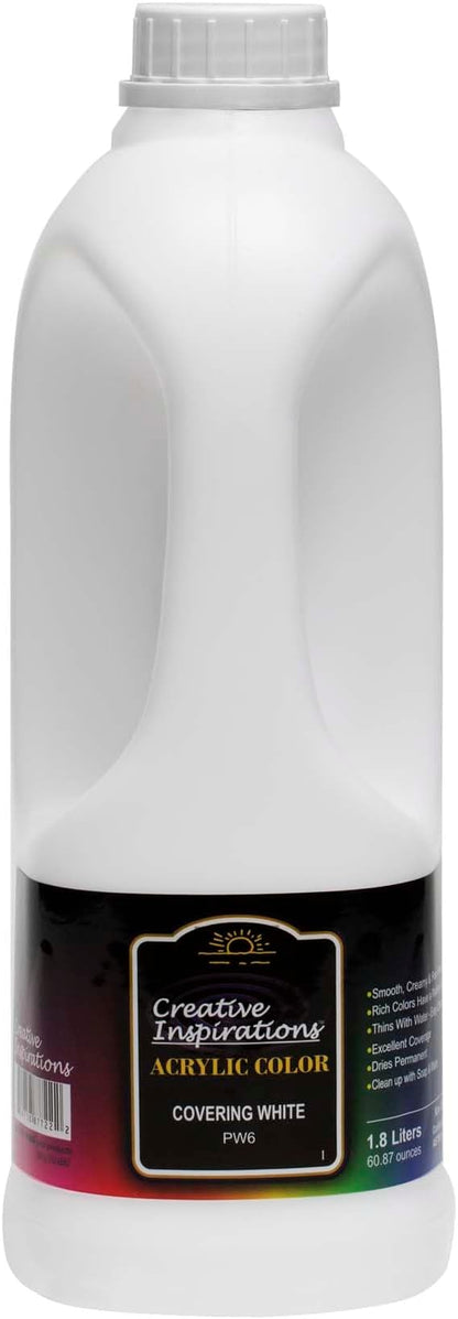 Creative Inspirations Acrylic Paint - Covering White - 1.8 Liter - Smooth & Creamy Consistency, Vibrant Pigmentation, Great Coverage for Artists - Clean Up with Soap & Water
