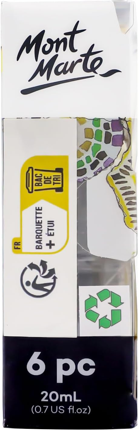 Mont Marte Acrylic Ink Premium 6pc x 20ml (0.7 US fl.oz), Acrylic Inks for Artists, Essential Colors, Ideal for Air Brush, Pouring Art, Scrapbooking, Ink Drawing, Mixed Media