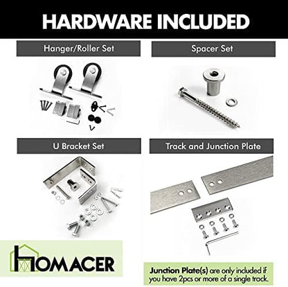 Homacer Brushed Nickel Double Track U-Shape Bypass Sliding Barn Door Hardware - Image 3