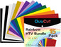 QuuCut Heat Transfer Vinyl Bundle: 15 Pack 12" x 10" Sheets, Rainbow HTV, 13 Assorted Full Matte Color Iron on Vinyl for T-Shirts, Cricut & Silhouette - Easy to Cut & Weed