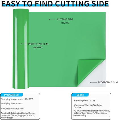 guangyintong Heat Transfer Vinyl Fruit Green HTV Rolls, 12" x 10ft Fruit Green Iron on Vinyl for T-Shirts, Matte Surface Fruit Green HTV Vinyl for All Cutter Machine Easy to Cut & Weed for DIY Design