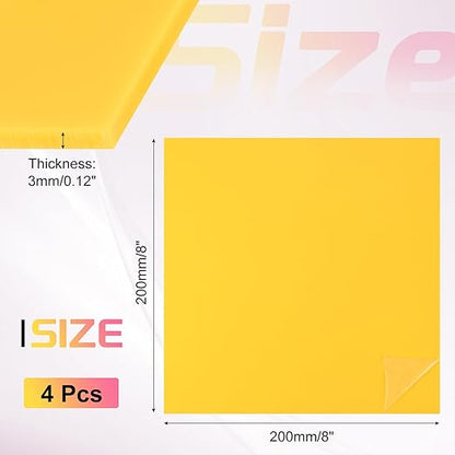 uxcell 4Pcs Acrylic Sheets 8x8 Inch Acrylic Panel 1/8 Inch-3mm Plastic Board for Picture Frames Sign Holders DIY Display Projects Craft, Yellow