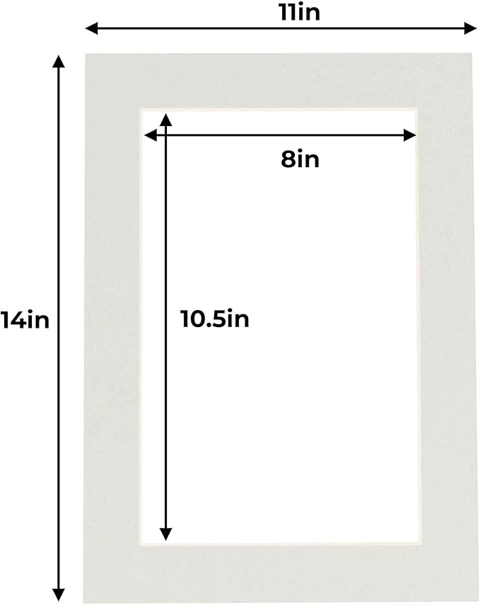 11x14 Mat for 8.5x11 Photo - Precut Grey Picture Matboard for Frames Measuring 11 x 14 Inches - Bevel Cut Matte to Display Art Measuring 8.5 x 11 Inches - Acid Free Pack of TEN MATS