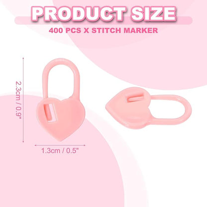 uxcell 400pcs Stitch Markers for Crocheting, Heart Shaped Crochet Marker Needle Clip Counter for Knitting Clothing Tag DIY Craft,Pink
