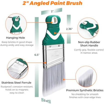 3 Pack 2" Angled Paint Brush Set, Synthetic Bristles, Rubber Short Handle - Image 2