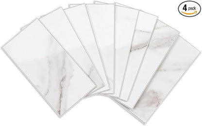 4 Pieces Peel and Stick Backsplash for Kitchen, 3" x 6" PVC Subway Tile 2024 Upgraded Glossy White Marble with White Grout Backsplash Stick on Tile Elevate Kitchen Fireplace RV