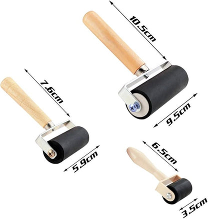 BIGNC 3 Pack Rubber Roller Brayer Rollers, Art Craft Roller for Print,Ink,Stamping Tools, 4 inch, 2.4 and 1.4 inch