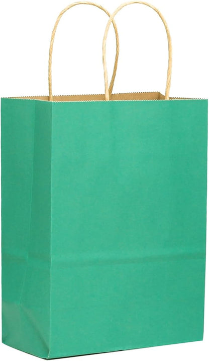 qiqee 60 pcs Kraft Bags with Handles 7.6"x4.75"x10.5" Medium Gift Paper Bag Mint Green Solid Color Bags