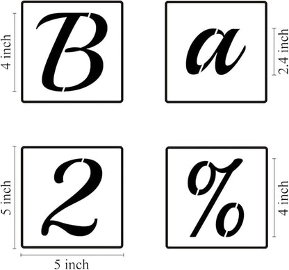 4 Inch Alphabet Letter Stencils for Painting - 70 Pack Letter and Number Stencil Templates with Signs for Painting on Wood, Reusable Cursive Letters Stencils for Chalkboard Wood Signs & Wall Art