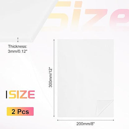 uxcell 2Pcs Acrylic Sheets 12x8 Inch Acrylic Panel 1/8 Inch-3mm Plastic Board for Picture Frames Sign Holders DIY Display Projects Craft, White
