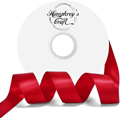 Satin Ribbon 1 Inch Red Double Faced - 25 Yards for Gift Wrapping DIY Bows Crafts Bridal Bouquet Cutting Ceremony Sewing Christmas Wedding Baby Shower Decoration Humphrey's Craft