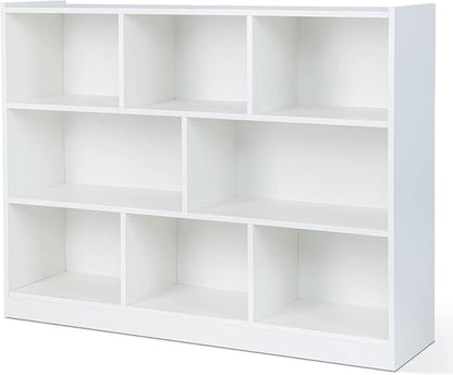 Giantex 8 Cube Bookcase, Freestanding 3-Tier Open Bookshelf, Modern Storage Display Cabinet, Wood Cube Storage Organizer for Living Room, Kid’s Room, White