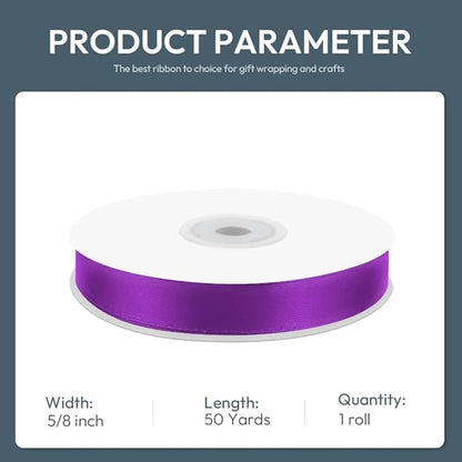 KMER LIFE 5/8" Wide x 50 Yards Purple Single Faced Polyester Satin Ribbon for Wedding Decor, Wreath, Crafts, Gift Wrapping & Other Projects