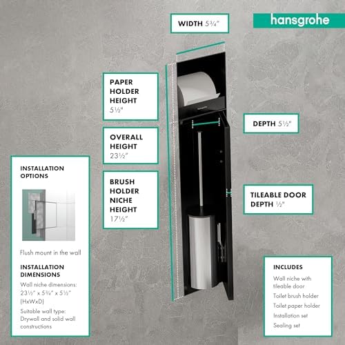 hansgrohe XtraStoris Rock Recessed Toilet Brush Holder - Image 2