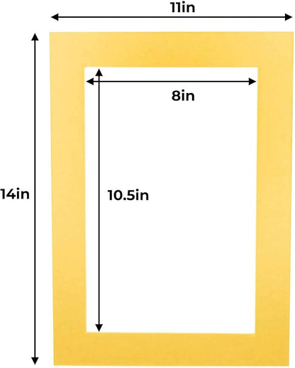 11x14 Mat for 8.5x11 Photo - Precut Metallic Gold Picture Matboard for Frames 11 x 14 Inches - Bevel Cut to Display Art 8.5 x 11 Inches - Acid Free Pack of 10 MATS with Backing Boards & Clear Bags