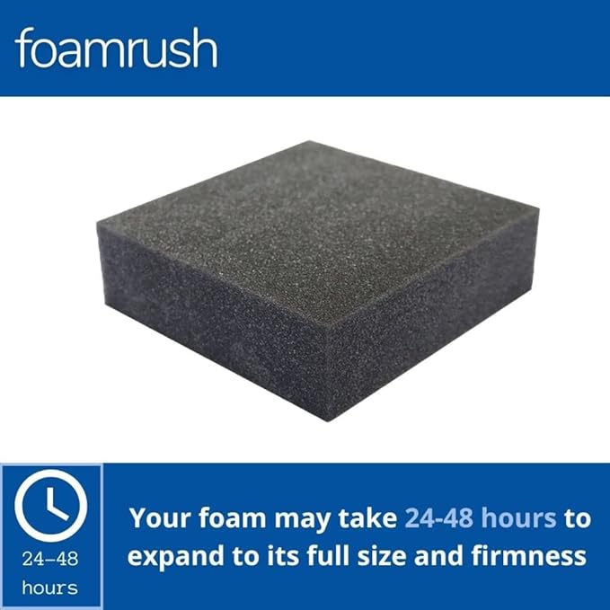 FoamRush 8" x 24" x 24" Charcoal High Density Upholstery Foam Cushion, Upholstery Sheet, Foam Padding, Seat Replacement, Wheelchair Seat & Chair Cushion Replacement, Square, Made in USA