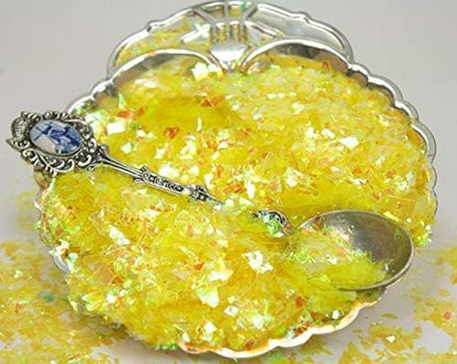 Bright Yellow Iridescent Ice Glitter Flakes for Nail Art - Lightweight Holographic Polyester - 311-4355 - 1/2 oz (14 Grams)