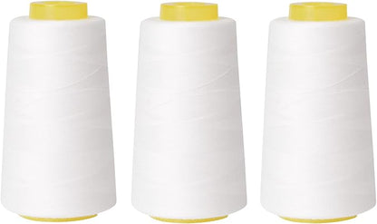 Sewing Thread Cone Set, 3 Pack Serger Thread, 3000 Yards Each, All Purpose Thread for Sewing, Quilting, Machines, Overlock, Merrow & Hand Embroidery (White*3)
